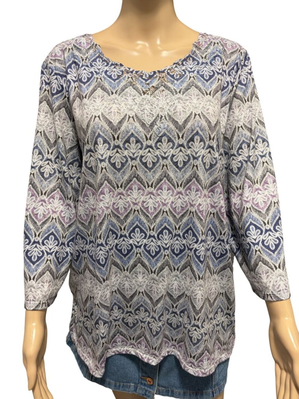 Alfred Dunner Purple Gray Blouse Size Large